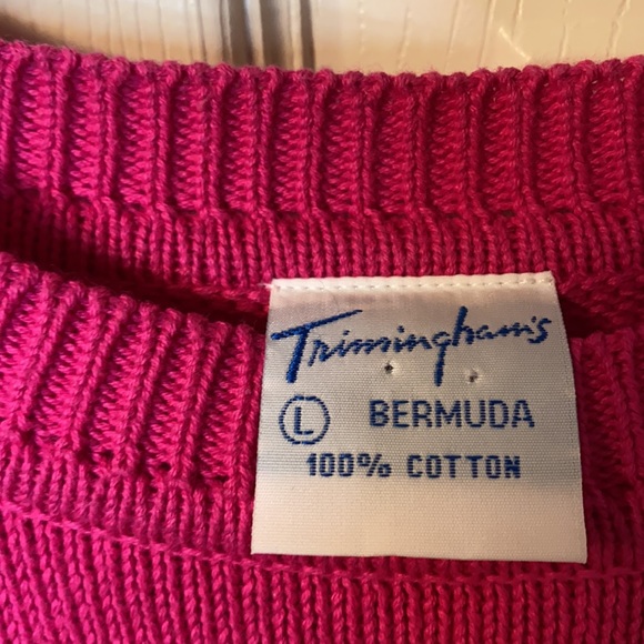 Vintage 80s Triminghams Bermuda 100% Cotton Pink Sweater SZ L Embroidered EUC - Picture 2 of 5